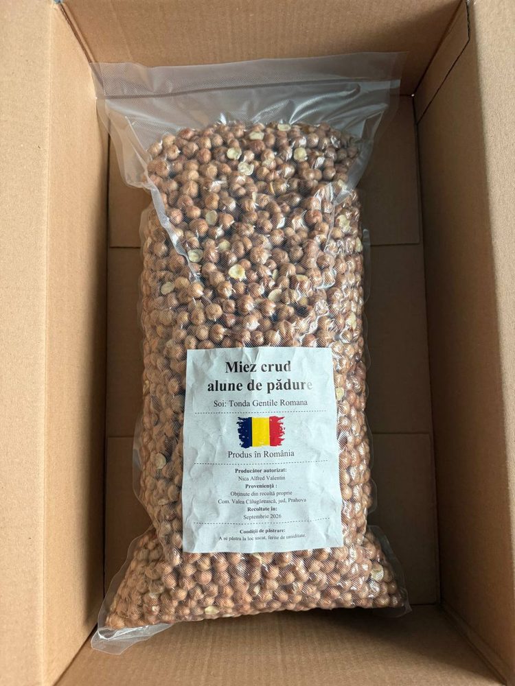 Pungă vidată de 5 kg cu miez crud de alune de pădure Tonda Gentile Romana AluNica